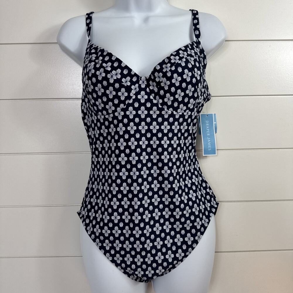Draper James Underwire One Piece Swimsuit Navy Blue Floral Print sz M
